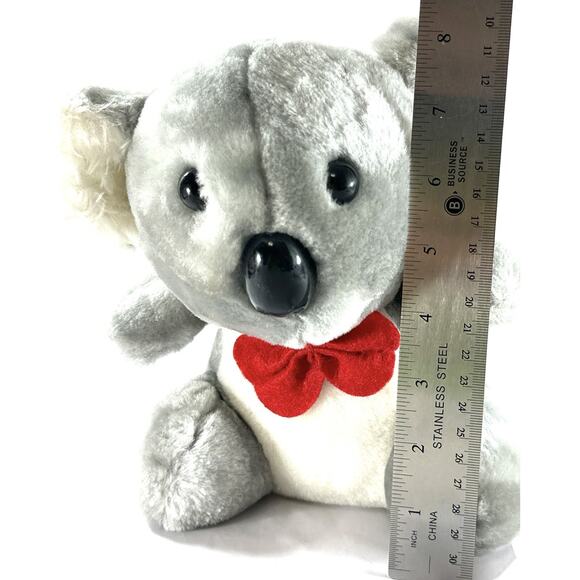 Vintage Apembee Corp Plush Koala Bear Gray White Red Bow 8” Stuffed Animal - Picture 4 of 6